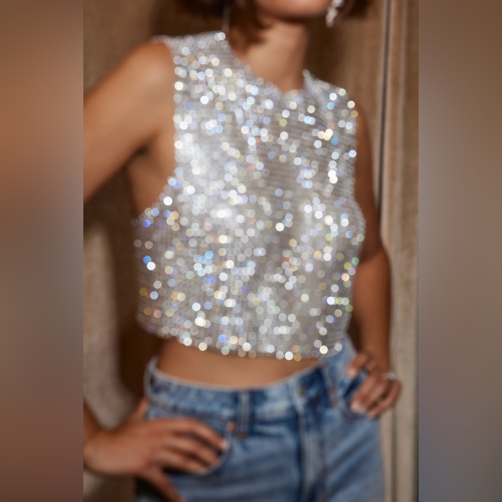 *LAST ONE* Main Character Energy Silver Rhinestone Top - Picture 6 of 17